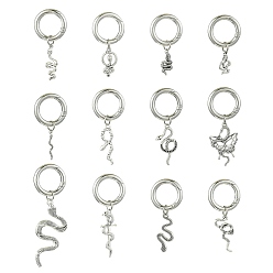 Платина 24 шт 12 стили змея сплав обувь подвески, с литыми пружинными кольцами, старинное серебро и платина, 50~75 мм, 2 шт / стиль