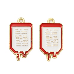 Белый Подвески из эмали и сплава, золотые, медицинская тема, инфузионный мешок, белые, 28x14.5x1 мм, отверстие : 1.8 мм