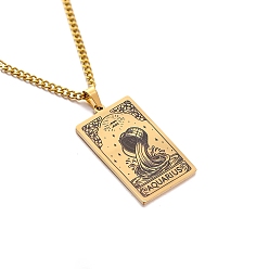 Водолей 304 прямоугольная цепочка из нержавеющей стали с подвесками в виде созвездий, золотые, Водолей, 23.62 дюйм (60 см)