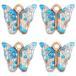 Темно-Голубой Прозрачные акриловые брелоки, с фурнитурой из сплава золотистого цвета и пайетками, очарование бабочки, глубокое синее небо, 14x14 мм