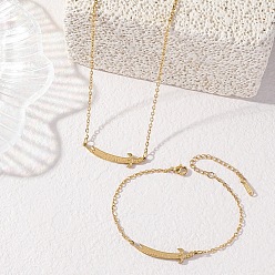 Золотой Меч 304 браслеты из нержавеющей стали и комплекты ожерелий с подвесками, золотые, ожерелья: 19.29 дюйм (49 см)