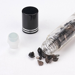 Obsidian Glass Roller Ball Bottles, Essential Oil Refillable Bottle, with Obsidian Chip Beads, for Personal Care, 85x20mm, Beads: 3x11~3x7mm, Capacity: 10ml