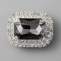 Черный Алмаз Украшения для обуви из стеклянных страз в форме прямоугольника, Съемные зажимы для обуви из железа и сплава, черный алмаз, 30.5x39x13.5 мм