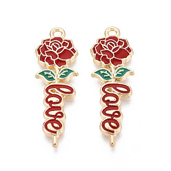 (123L) Белый крем непрозрачный блеск Подвески из эмали и сплава, Подвески в виде цветов и слов, символизирующие любовь., золотые, без кадмия, без никеля и без свинца, огнеупорный кирпич, 35x11x2.5 мм, отверстие : 1.8 мм