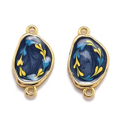 Настоящее золото 18K Соединители латунные звенья, долговечный, с эмалью, реальный 18 k позолоченный, 16.5x9x1.5 мм, отверстие : 1.2 мм