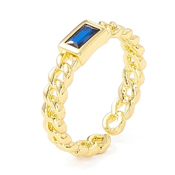 Королевский синий Прямоугольное открытое кольцо-манжета из кубического циркония, настоящее 18k позолоченное латунное кольцо-солитер для женщин, без кадмия и без свинца, королевский синий, размер США 7 3/4 (17.9 мм)