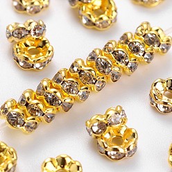 Golden Brass Rhinestone Spacer Beads, Wavy Edge, Crystal, Nickel Free, Golden, 4x2mm, Hole: 1mm