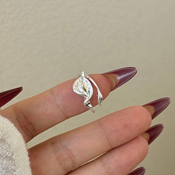 Flower Brass Cuff Open Rings, Silver & Golden, Flower, 15~20mm