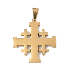 Золотой 304 подвески из нержавеющей стали, Иерусалимский крест амулет, вакуумные покрытия, долговечный, золотые, 34.5x31.5x2.5 мм, отверстие : 7x4 мм