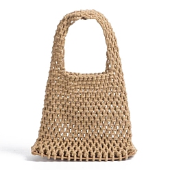 BurlyWood Woven Cotton Handbags, Women's Net Bags, Shoulder Bags, BurlyWood, 30x21x8cm