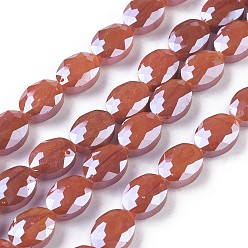 Оранжево-Красный Стеклянные бусины с гальваническим покрытием , граненые, овальные, оранжево-красный, 12x9x5 мм, отверстие : 1 мм, около 30 шт / нитка, 14.1 дюйм