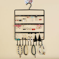 Черный Прямоугольная настенная витрина для железных ювелирных изделий, Держатель-органайзер для украшений с крючком для браслета, Ожерелье, хранение серег, чёрные, 36x27 см