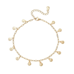 Золотой 304 браслеты на ногу из нержавеющей стали в форме ракушки с кисточкой и скрепкой, золотые, 9 дюйм (228 мм)