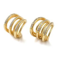 Golden Brass Micro Pave Clear Cubic Zirconia Cuff Earrings for Women, Multilayer Arc, Golden, 15x15mm