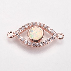 Champagne Yellow Brass Micro Pave Cubic Zirconia Links, with Synthetic Opal, Eye, Rose Gold, Champagne Yellow, 9x20x3mm, Hole: 1mm