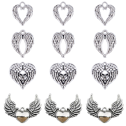 Античное Серебро 40 шт 4 стили подвески из сплава в тибетском стиле, очарование крыла сердца, античное серебро, 9.5~28.5x10~36.5x1.5~5 мм, отверстие : 1.5~2.5 мм, 10 шт / стиль
