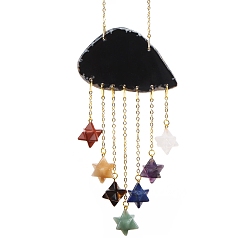 Черный Подвески из кусочков натурального агата, с гексаграммой/сердцем из смешанных драгоценных камней, чёрные, 210 мм