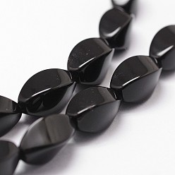 Black Onyx Natural Black Onyx Beads Strands, Grade A, Dyed & Heated, Twist Oval, 12x6mm, Hole: 1.2mm, about 33pcs/strand, 15.16 inch~15.35 inch