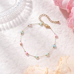 (52) Непрозрачная лаванда Женские браслеты из ракушек и нержавеющей стали с 304 столбчатыми звеньями, разноцветные, 7-1/8 дюйм (18.2 см)