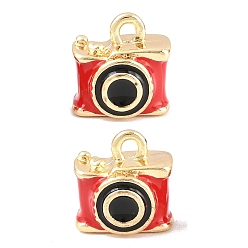 Red Alloy Enamel Pendants, 3D Camera Charms, Golden, Red, 10x10x6.5mm, Hole: 1.6mm