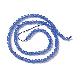 Blue Natural Agate Beads Strands, Faceted, Round, Blue, 2~3x2~2.5mm, Hole: 0.2mm, about 181~210pcs/strand, 15.9~16.3 inch(40.4~41.5cm)