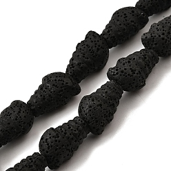Черный Нити бусин из окрашенной натуральной лавы, форма раковины, чёрные, 18~19x12~13x9~10 мм, отверстие : 1.4 мм, около 22 шт / нитка, 15.55'' (39.5 см)