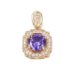 Light Gold Латунные микро проложить кубического циркония подвески, квадратных амулеты, долговечный, без свинца и без кадмия, золотой свет, 22.5x13x6 мм, отверстие : 4x1.5 мм