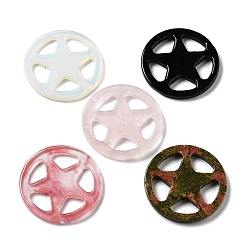 Mixed Stone Natural & Synthetic Mixed Gemstone Cabochon, Flat Round with Star Pattern, 50.5x4.5~5.5mm