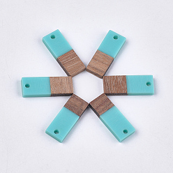 Голубой Подвески из смолы и ореха, прямоугольные, голубой, 22.5~23x8.5~9x3.5 мм, отверстие : 2 мм