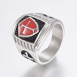 Нержавеющая Сталь Цвет 304 палец кольца из нержавеющей стали, с эмалью, широкая полоса кольца, крестик, цвет нержавеющей стали, Размер 8, 18 мм