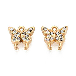 Настоящее золото 18K 304 из нержавеющей стали амулеты горный хрусталь, бабочки прелести, вакуумное покрытие pvd, реальный 18 k позолоченный, 8x8.5x2 мм, отверстие : 0.8 мм