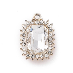 Crystal Alloy Rhinestone Pendants, Light Gold Tone Rectangle Charms, Crystal, 23.5x16.5x6mm, Hole: 1.8mm