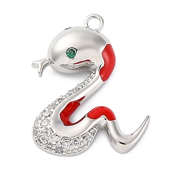 Платина Латунные микро проложить кубического циркония подвески, без кадмия, без никеля и без свинца, змеиные чары, с эмалью, платина, 16x13.5x3.5 мм, отверстие : 1.2 мм