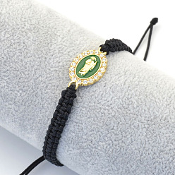 Черный Религиозные браслеты из сплава со стразами и эмалью, Браслеты из хлопкового шнура, плетеные для мужчин, овал с отцом, чёрные, 6.30~11.81 дюйм (16~30 см)