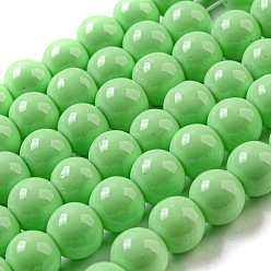 Светло-зеленый Окрашенные стеклянные бусины , спекающийся лак, круглые, светло-зеленый, 8 мм, отверстие : 1.3~1.6 мм, около 100 шт / нитка, 31.4 дюйм