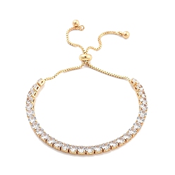 Золотой Браслеты-слайдеры с плоской круглой коробкой и цепочкой из латуни с прозрачным кубическим цирконием, без никеля , долговечный, золотые, 10-1/2 дюйм (26.6 см)