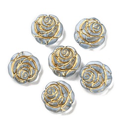 Light Steel Blue Plating Transparent Acrylic Beads, Golden Metal Enlaced, Rose, Light Steel Blue, 14x5mm, Hole: 2mm, about 950pcs/500g