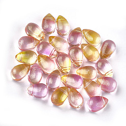 Colorful Spray Painted Glass Charms, with Glitter Powder, teardrop, Colorful, 9x6x6mm, Hole: 0.5mm