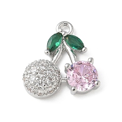 Платина Латунные микро проложить кубического циркония подвески, фруктовые прелести, стойки покрытие, долговечный, платина, 14x12x3 мм, отверстие : 1.2 мм