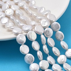 Белый Натуральный жемчуг в стиле барокко кеши, культивированный пресноводный жемчуг, плоско-круглые, класс 6, белые, 9~10x3.5~5 мм, отверстие : 0.6 мм, около 34~38 шт / нитка, 14.72~15.16'' (37.4~38.5 см)