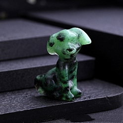Ruby in Zoisite Natural Ruby in Zoisite Carved Dog Statue, Reiki Stone for Home Office Desktop Feng Shui Decoration, 32x25mm