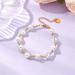 Белый Браслеты из круглых ракушек и жемчуга для женщин, со стеклянными бисеринами, белые, 7-1/4 дюйм (18.5 см)