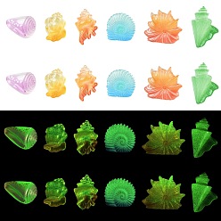 Couleur Mélangete 30 pièces 6 styles décorations lumineuses en résine en forme de coquillage, brillent dans le noir, décor pour aquarium, brillent dans le noir, couleur mixte, 21.5~30.5x10.5~20x13~21mm, 5 pcs / style