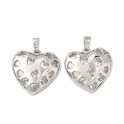 Платина Латунные микропаве прозрачные подвески с фианитом, без кадмия и без свинца, сердце, платина, 18x18x4 мм, отверстие : 2.5x4.5 мм