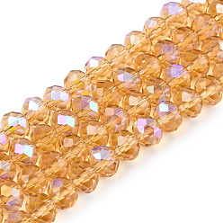 Перу Стеклянные бусины с гальваническим покрытием , с половиным покрытием цвета радуги, граненые, рондель, Перу, 8x6 мм, отверстие : 1 мм, около 60~62 шт / нитка, 39~40 см