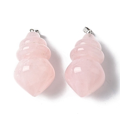 Розовый Кварц Природного розового кварца подвески, с латунной найти, конус, 44.5~47.5x23.5~24 мм, отверстие : 6x4.5 мм