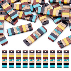 Черный Полупрозрачные подвески из смолы и орехового дерева, золотой фольгой, прямоугольный шарм, чёрные, 29.5x8.5x3.5 мм, отверстие : 2 мм