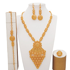 Золотой Круглые и цветочные латунные браслеты, серьги, ожерелья и комплекты колец, золотые, серьга: 2.56 дюйм(65мм)