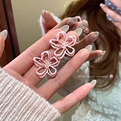 Pink Alloy Stud Earrings for Women, Flower, Pink, 23mm