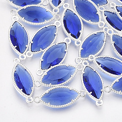 Синий Стеклянные ссылки, с посеребренными выводами из экологически чистого сплава, граненые, лошадиный глаз , синие, 21x9x4 мм, отверстие : 1.2 мм